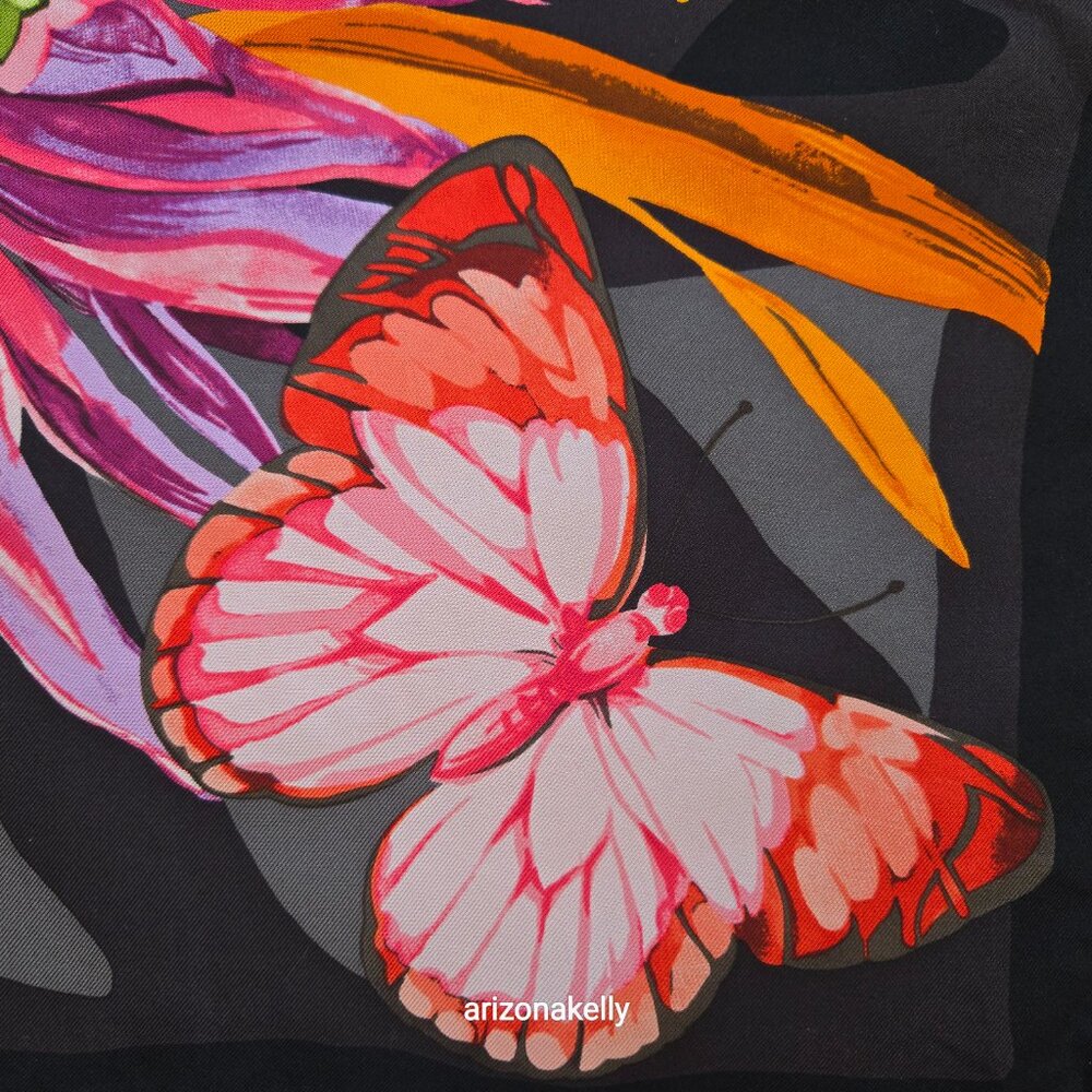 Salvatore Ferragamo Silk Scarf Hand-Rolled Hems Butterfly in Flower Garden - Picture 8 of 12